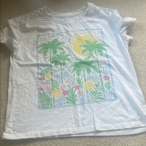 GAP White and Green Short Sleeve Tee with Tropical Print